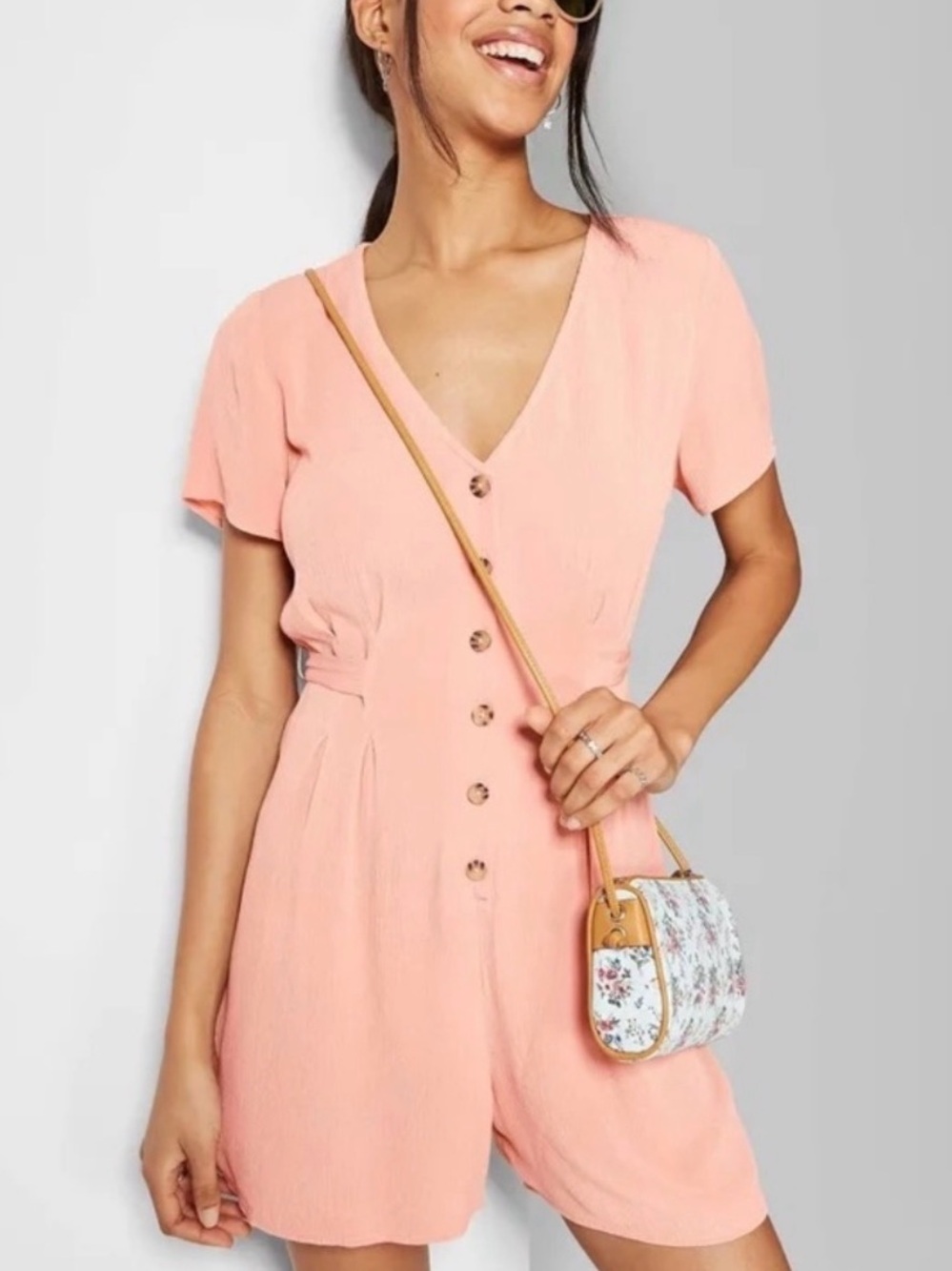 Wild Fable Peach V-Neck Button Romper